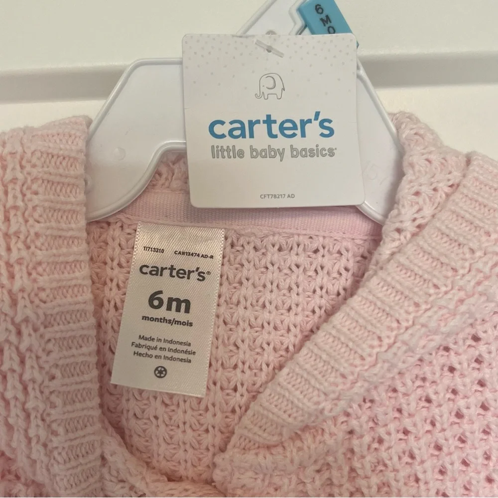 NWT Carter's Light Pink Baby Sweater with Bear Ears